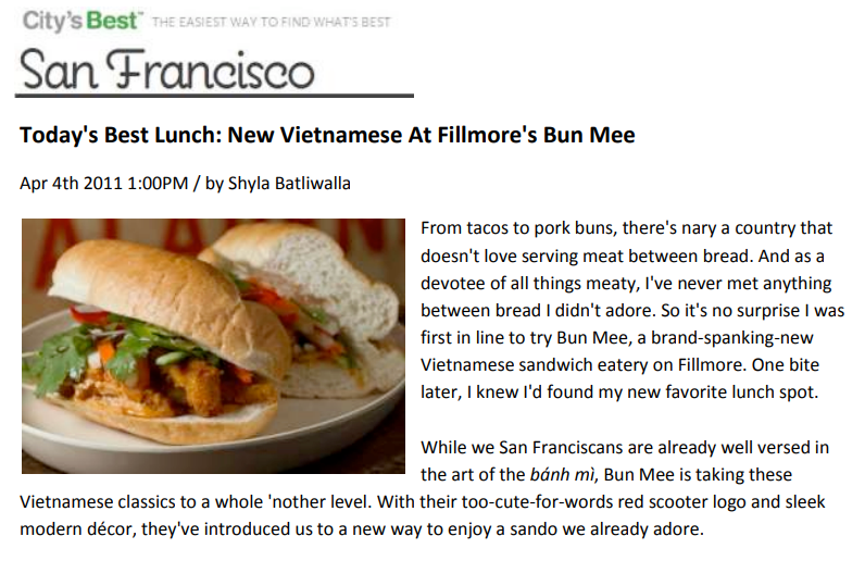 Today's Best Lunch: New Vietnamese At Fillmore's Bun Mee